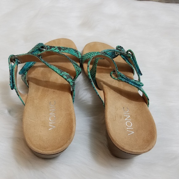 Vionic Dwyn Kitten Wedge Slides Sandals Snakeskin - Picture 7 of 7